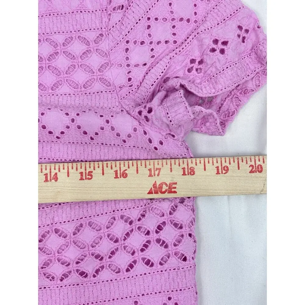 J.Crew Pink Eyelet Lace Short Sleeve Round Neck Cotton Boxy Fit Top Blouse Sz 2